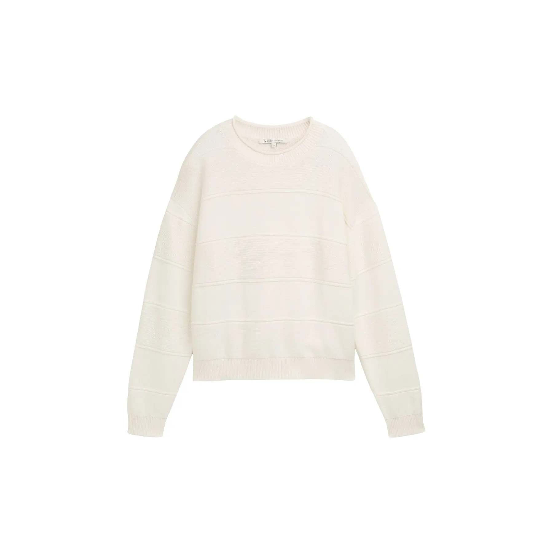 Tom Tailor Denim - Gebreide trui van katoen met relaxte pasvorm - Maat XXL - off white