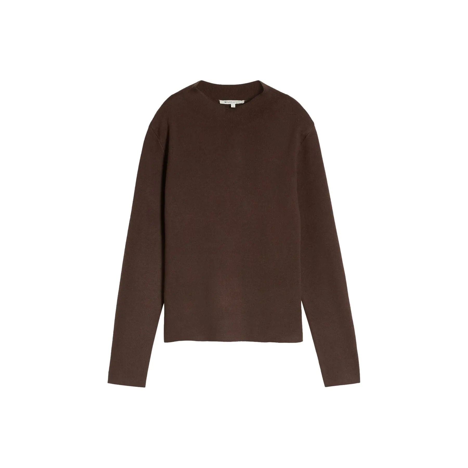 Tom Tailor Denim - Gebreide trui met opstaande kraag - Maat M - cool dark brown melange