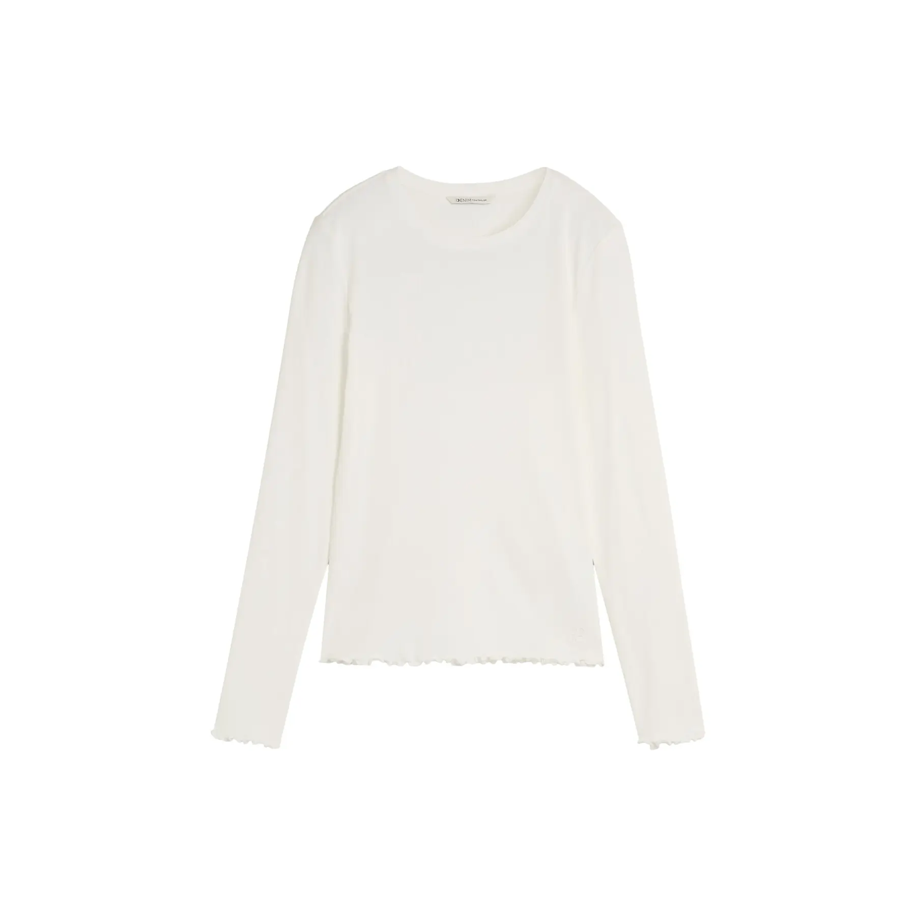 Tom Tailor Denim - Slim fit T-shirt met lange mouwen en golvende zomen - Maat XXL - off white