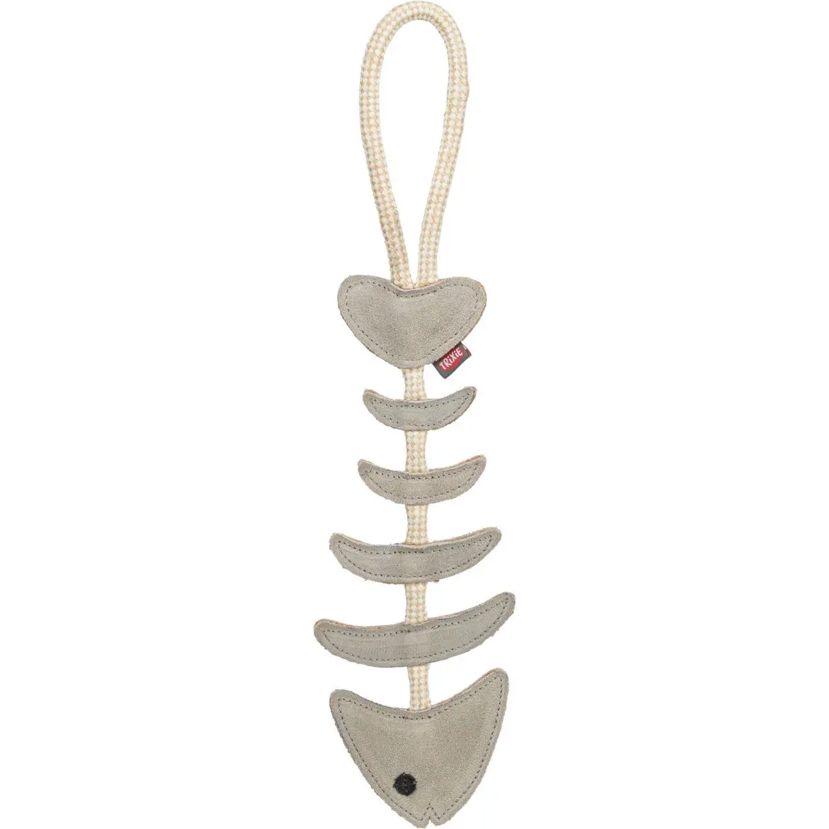 Trixie Gris Fish Bone Dog Toy On Leather Rope