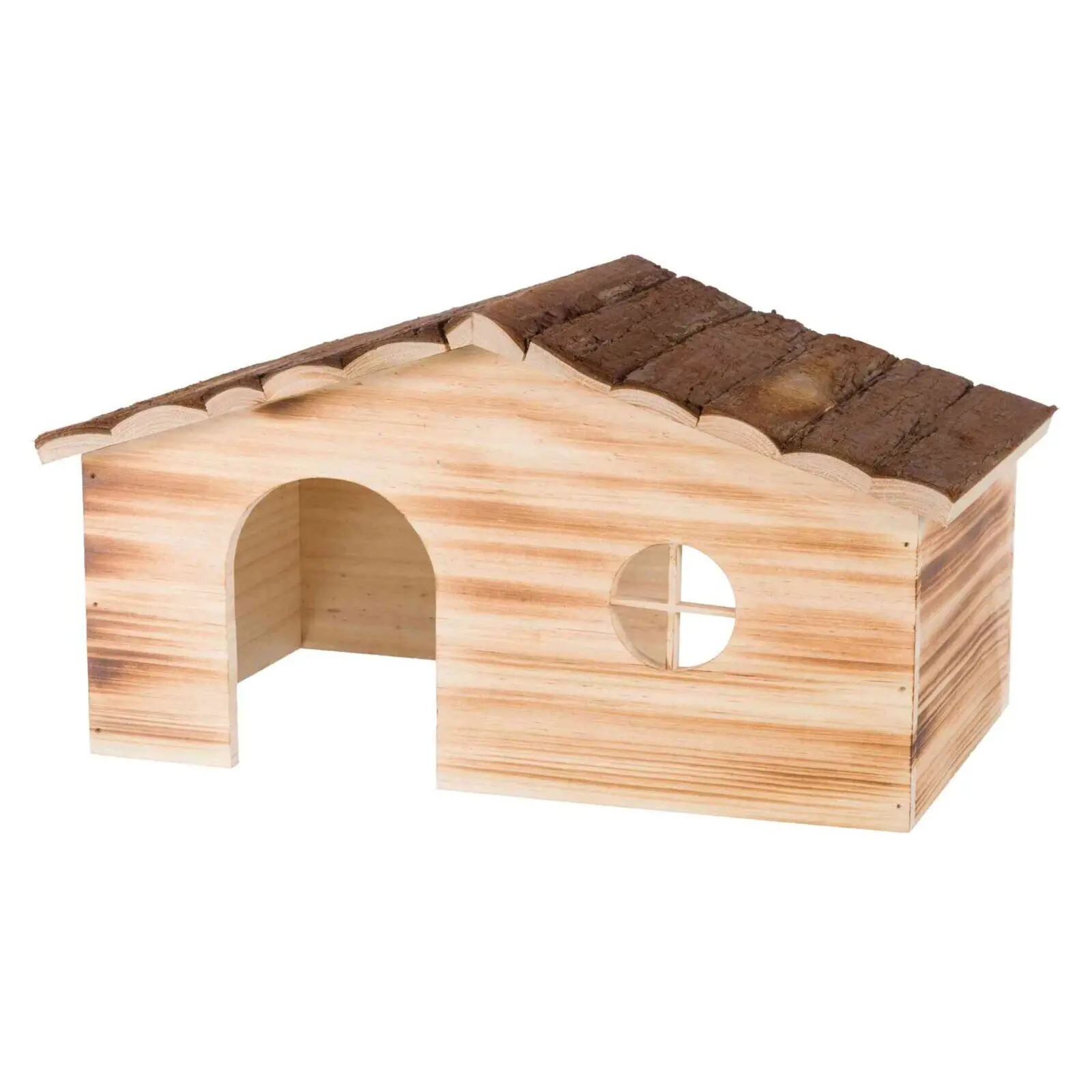 Maison pour lapin et petit rongeur avec 2 sorties en bois d'&eacute;corce et flamm&eacute;e Trixie Ragna Bunny