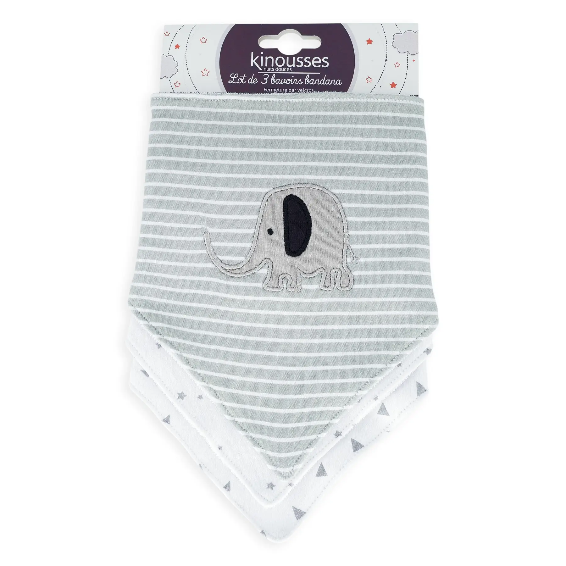 Bavoir Trois Kilos Sept Bandana Elephant (x3)