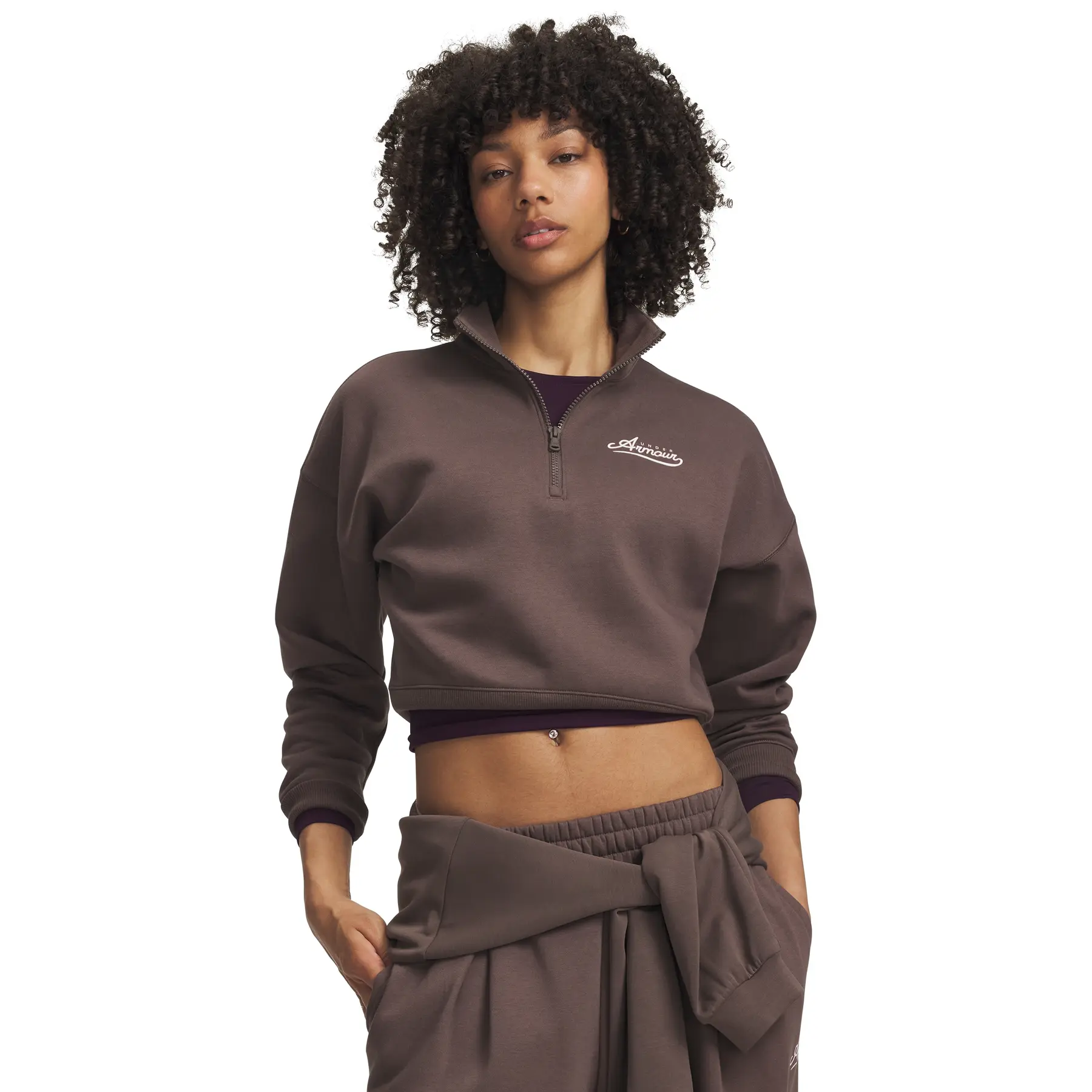 Under Armour Rival Fleece Varsity Sweatshirt Met Halve Rits Bruin L Vrouw