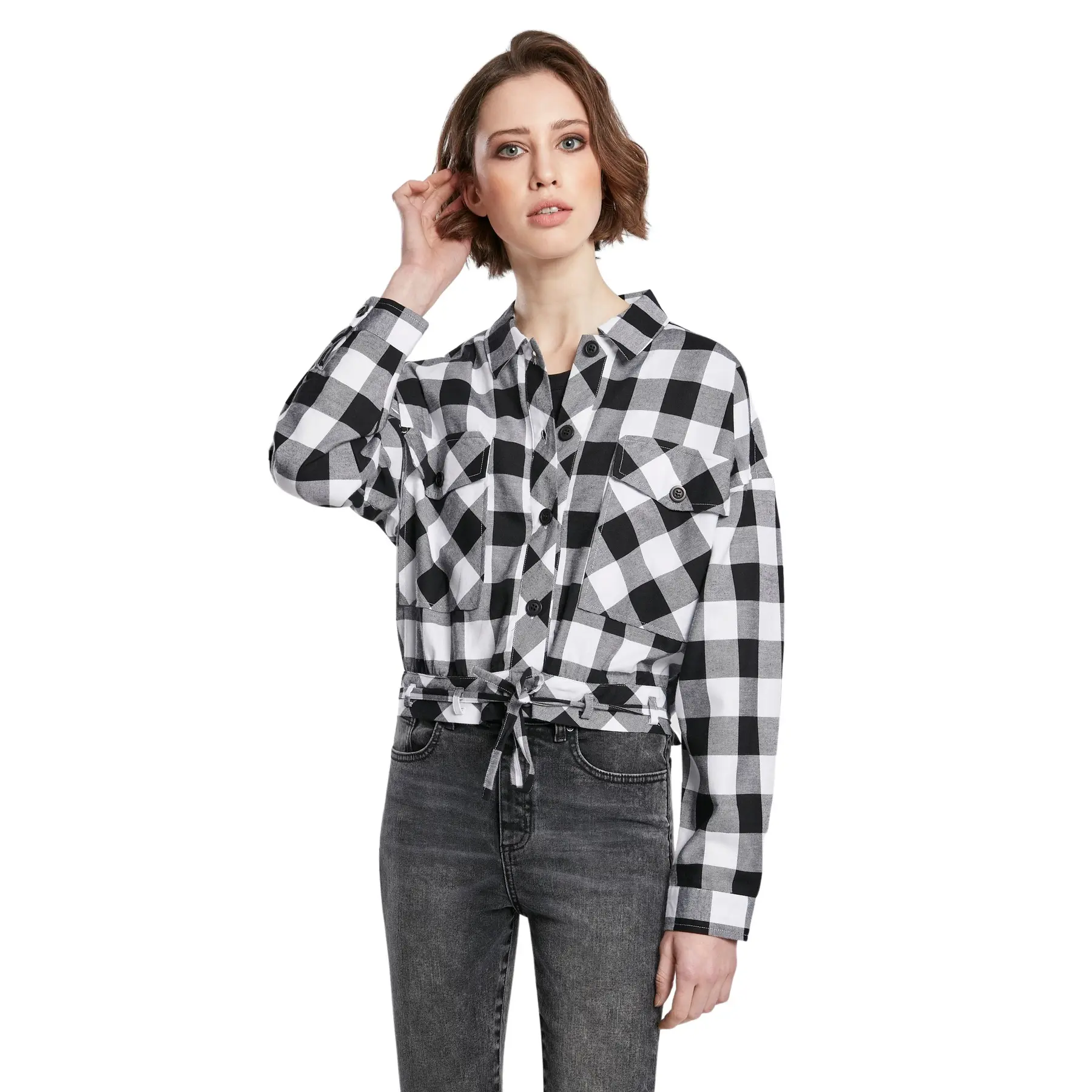 Camicia oversize court à carreaux femme grandes tailles