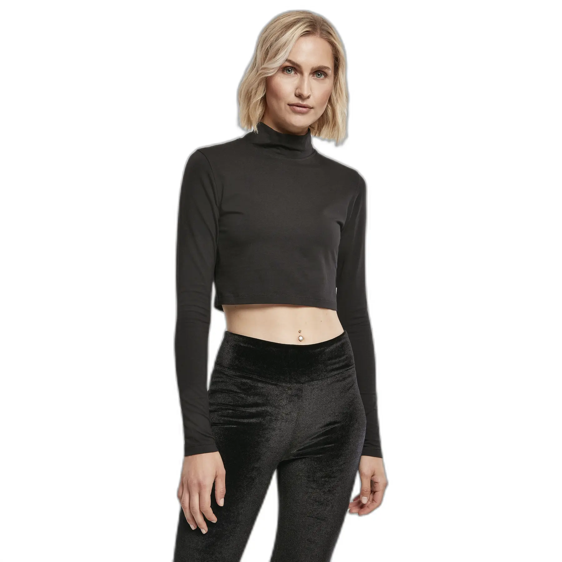 4065812067760 - Ladies Organic Cropped Turtleneck Longsleeve Langarmshirt schwarz