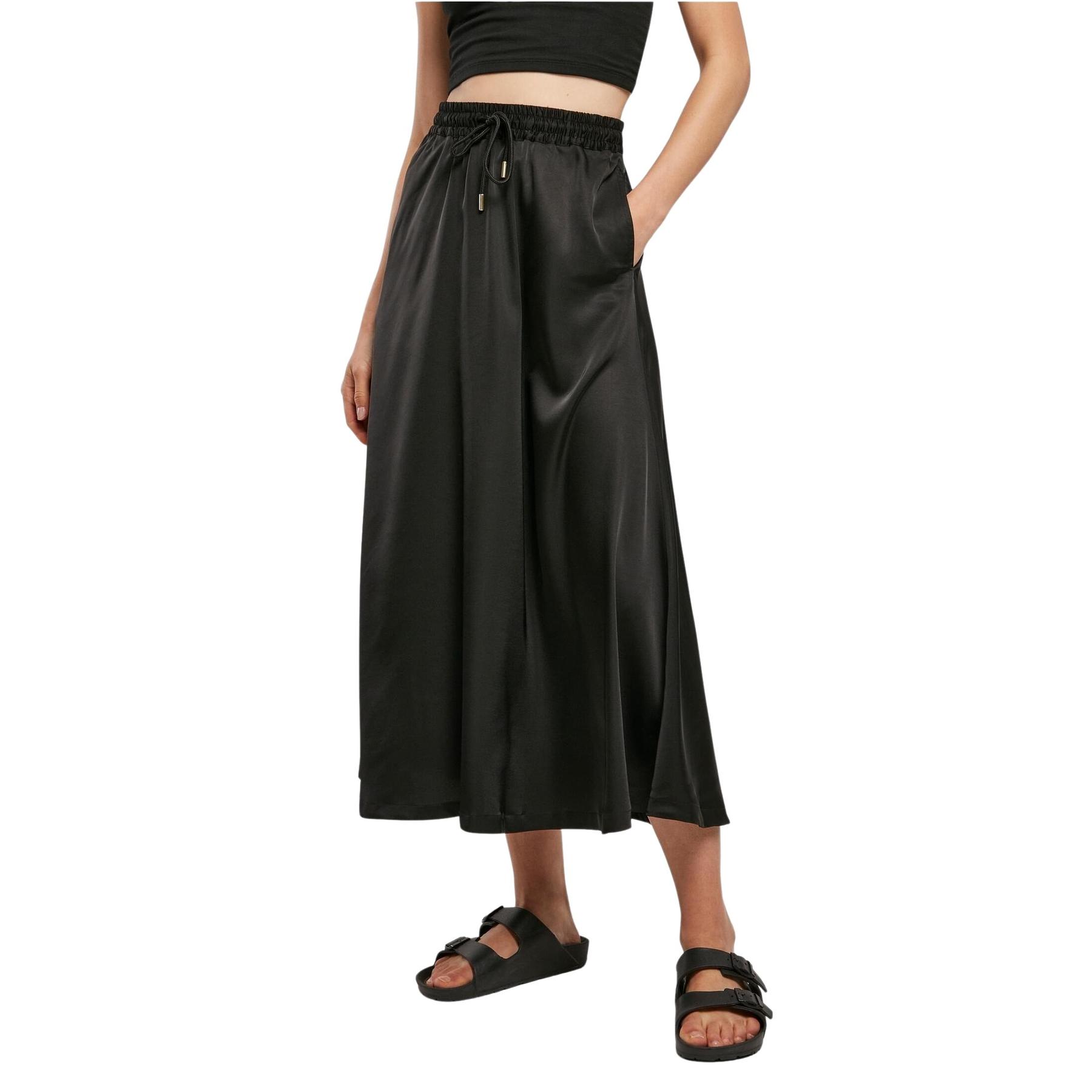 4065812197634 - Ladies Satin Midi Skirt Langer Rock schwarz