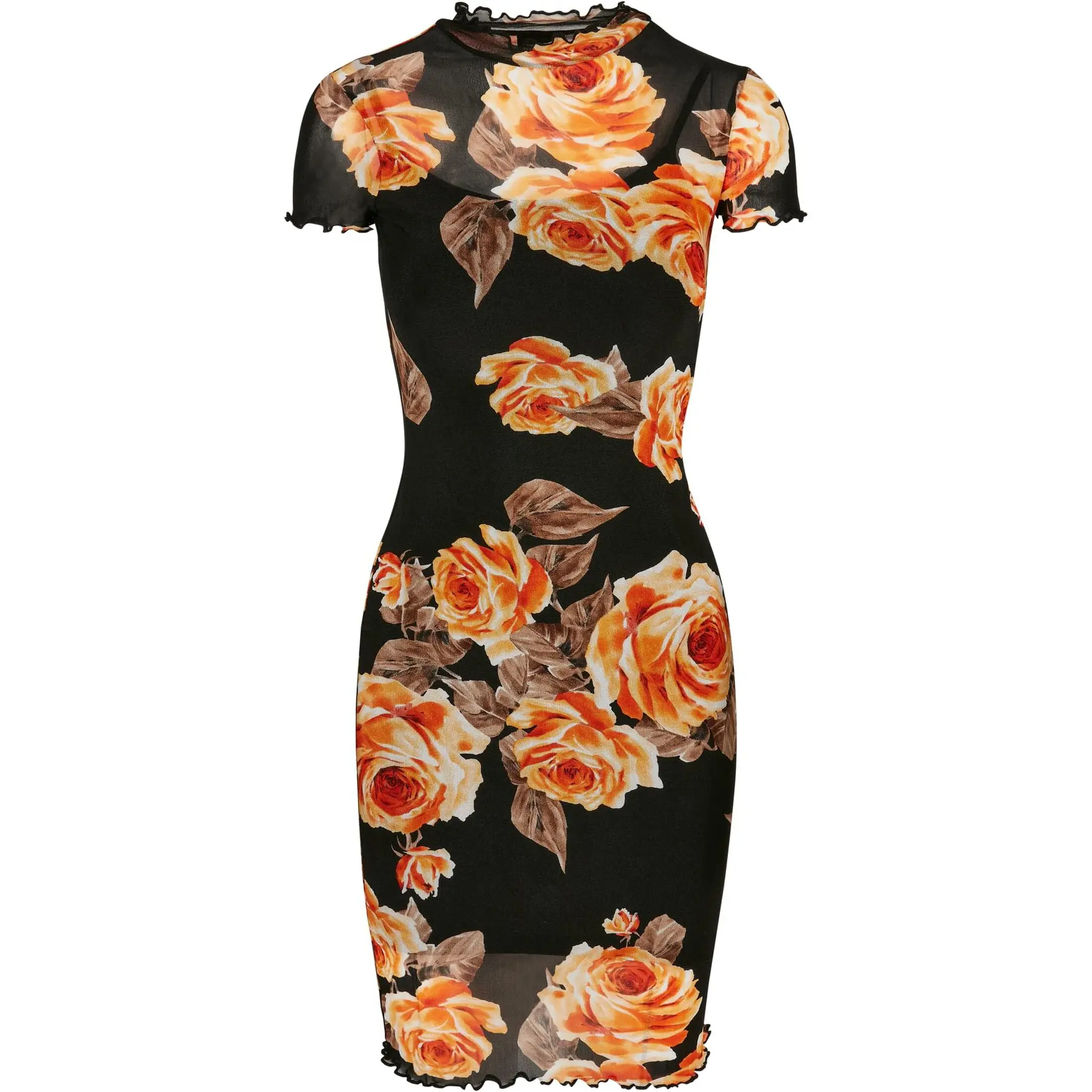 4065812186621 - Ladies Mesh Double Layer Dress Kurzes Kleid schwarz orange