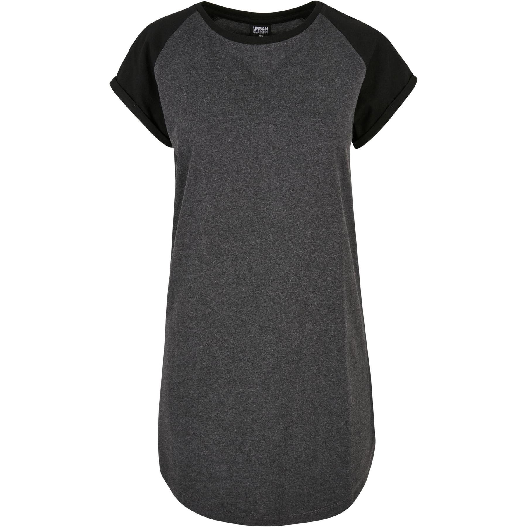 4065812187659 - Ladies Contrast Raglan Tee Dress Kurzes Kleid schwarz grau in L