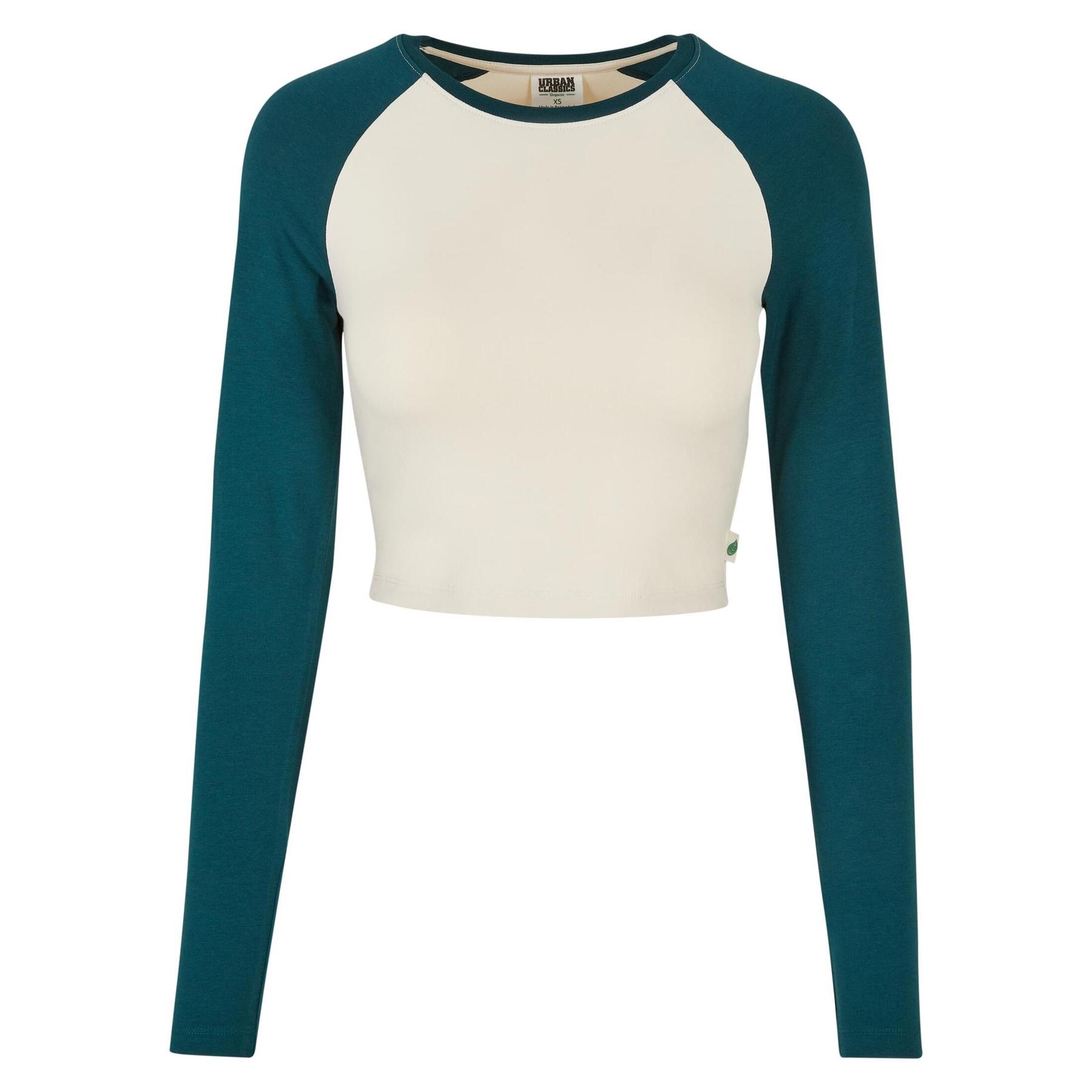 4065812352101 - Ladies Organic Cropped Retro Baseball Longsleeve Langarmshirt weiß grün 4065812352101 - Ladies Organic Cropped Retro Baseball Longsleeve Langarmshirt weiß grün