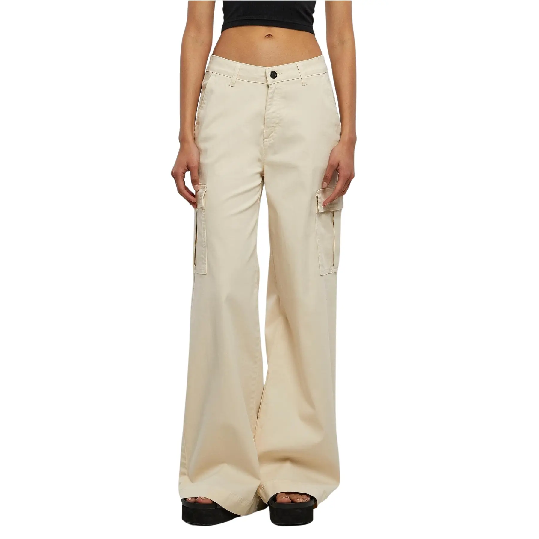 4065812496867 - Ladies High Waist Wide Leg Twill Cargo Pants Cargohose beige in W29L32
