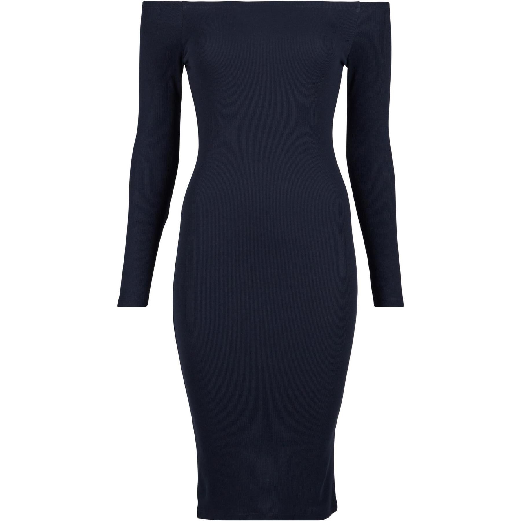 4065812574848 - Geripptes Kleid mit langen Ärmeln und freien Schultern Frau Urban Classics