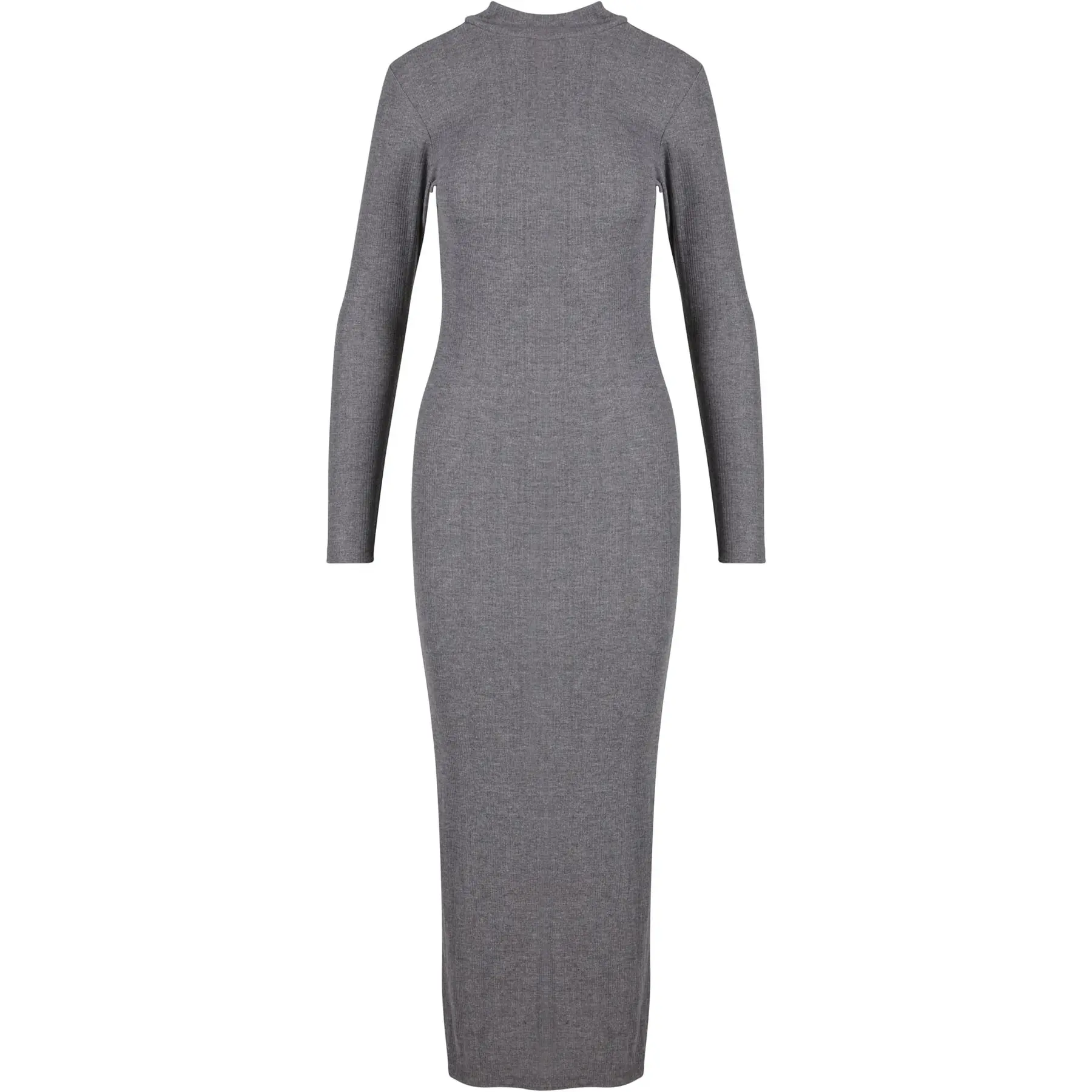 4065812670502 - Ladies Rib Longlseeve Mockneck Dress Mittellanges Kleid grau meliert in XL