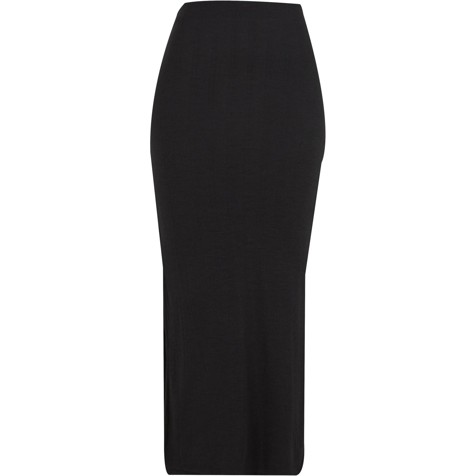 4065812669674 - Ladies Rib High Slit Skirt Langer Rock schwarz in XL
