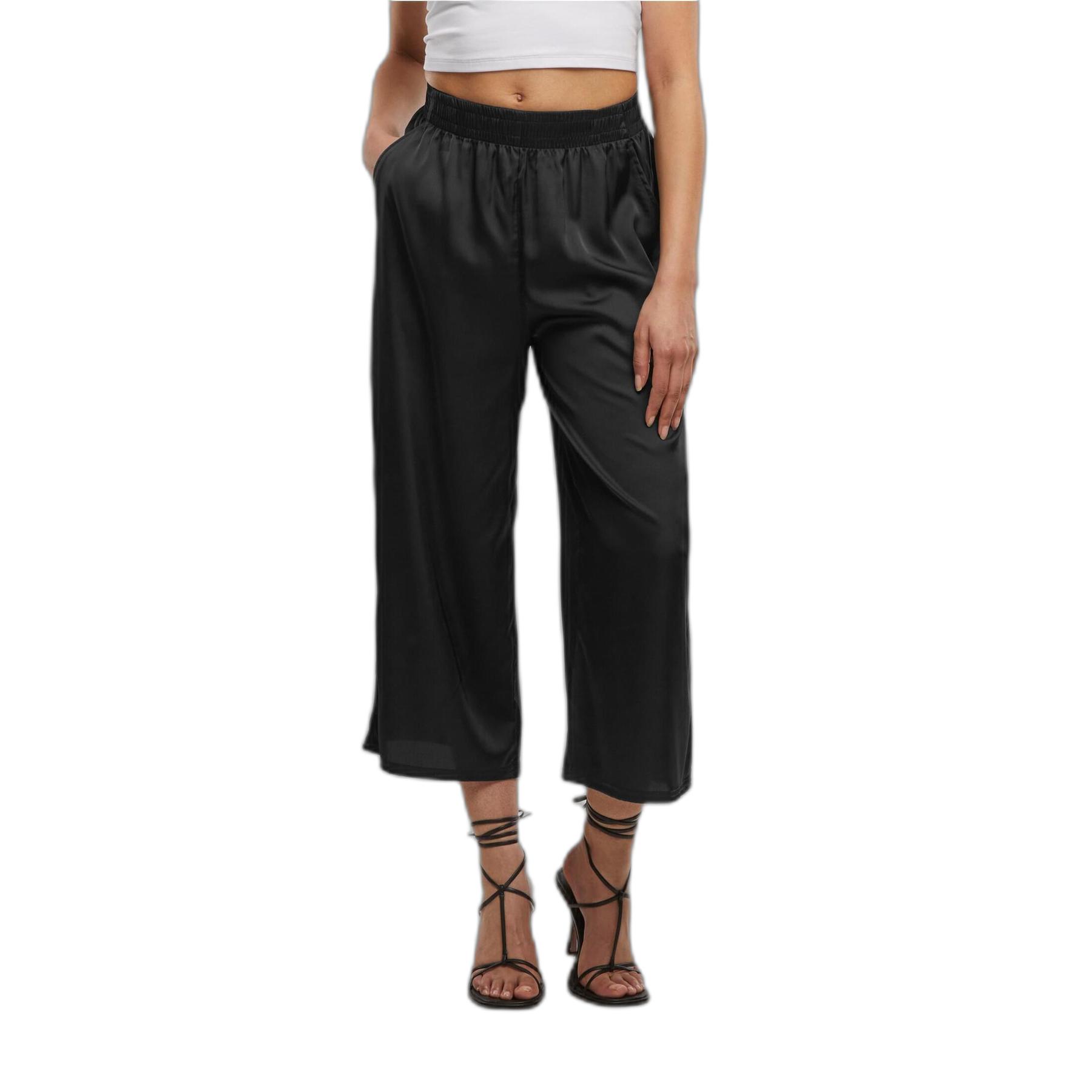 4065812797858 - Ladies Satin Wide Leg Culotte Stoffhose schwarz in L