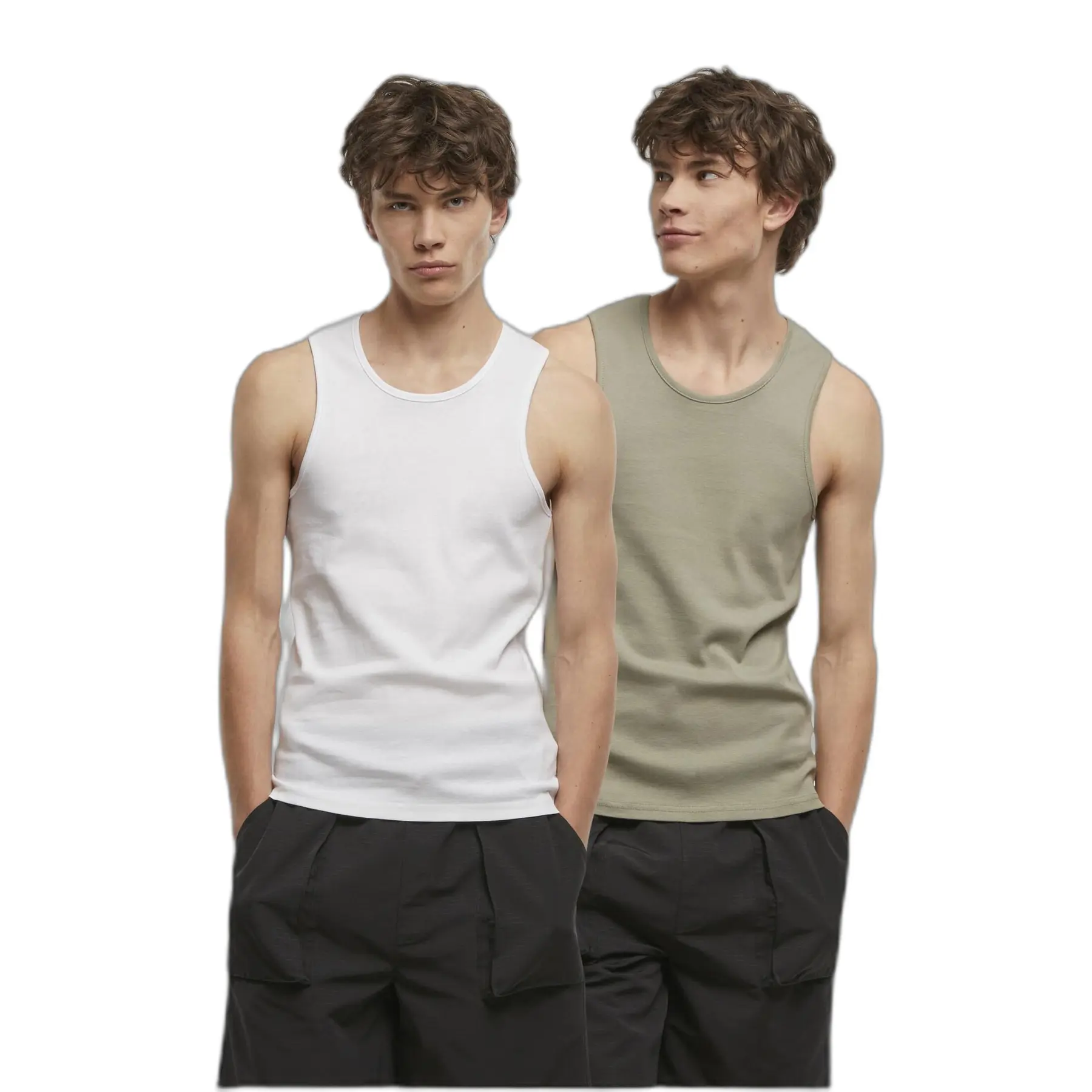 4065812792228 - Ribbed Undershirt 2-Pack Tank-Top oliv weiß in XL