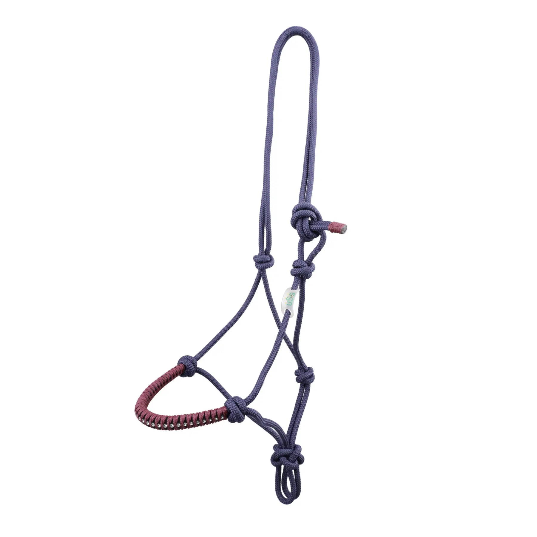 Usg Bleu Knotted Rope Halter With Glittering Stones For Horses