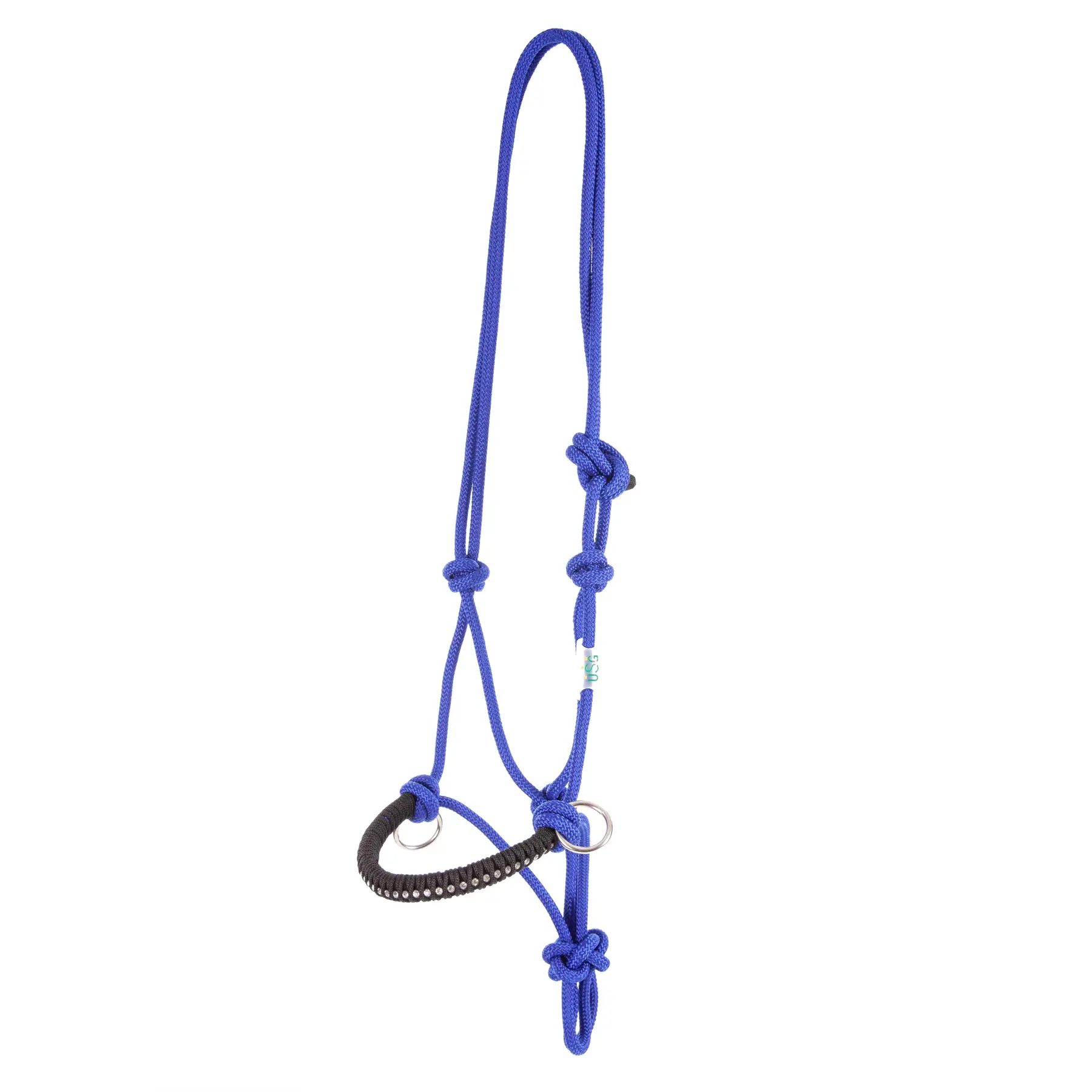 Usg Bleu Knotted Rope Halter With Glittering Stones For Horses