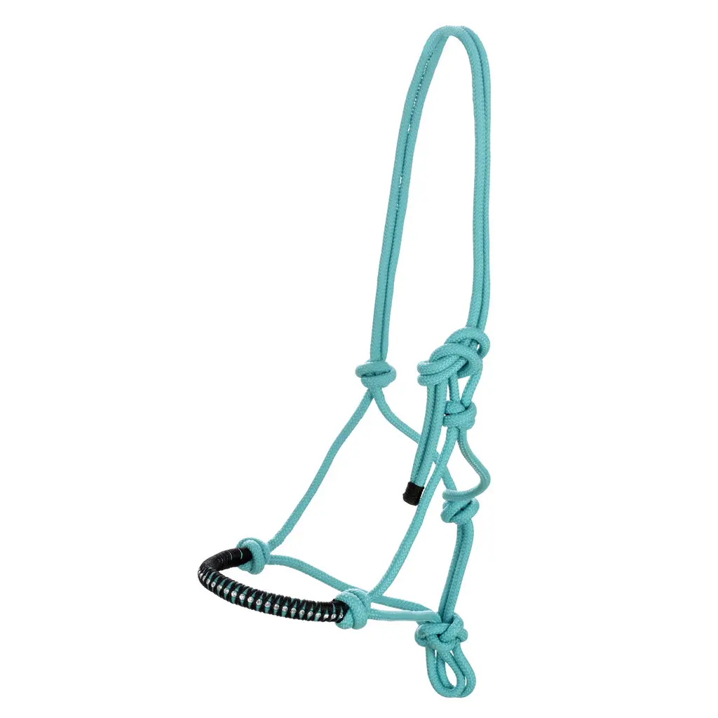 Usg Bleu Knotted Rope Halter With Glittering Stones For Horses