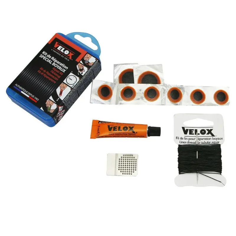 Velo Store - UK Hose repair kit - box of 6 patches 15mm + 2 patches 25mm + glue 5g + steel rape with instructions Velox | Extra 10% off with Subscription, Postage £16.79 to UK Fedex.