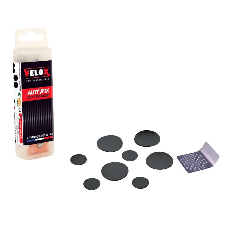 Velo Store - UK Self-adhesive inner tube repair kit - box of 4 patches 25mm + 4 patches 15mm + steel rape with instructions Velox | Extra 10% off with Subscription, Postage £16.79 to UK Fedex.