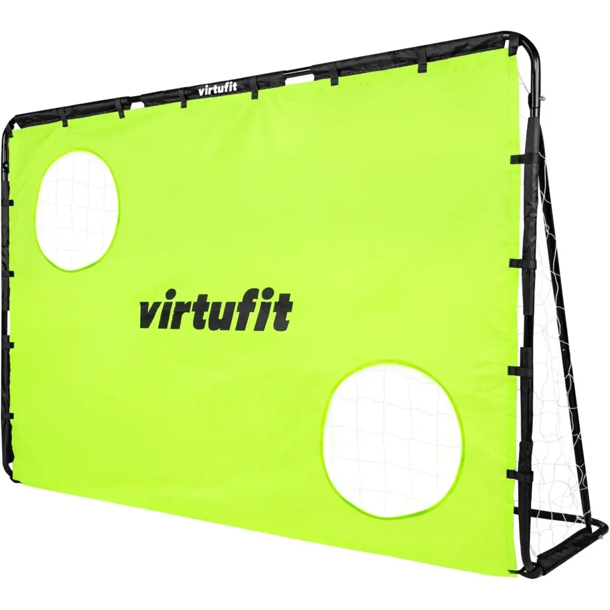 VirtuFit Voetbaldoel - Voetbal Goal - 120 x 80 cm - Groen - Incl. grondankers - Doelwand met 2 schietgaten - Voetbaldoel met gatendoek - Snelle montage