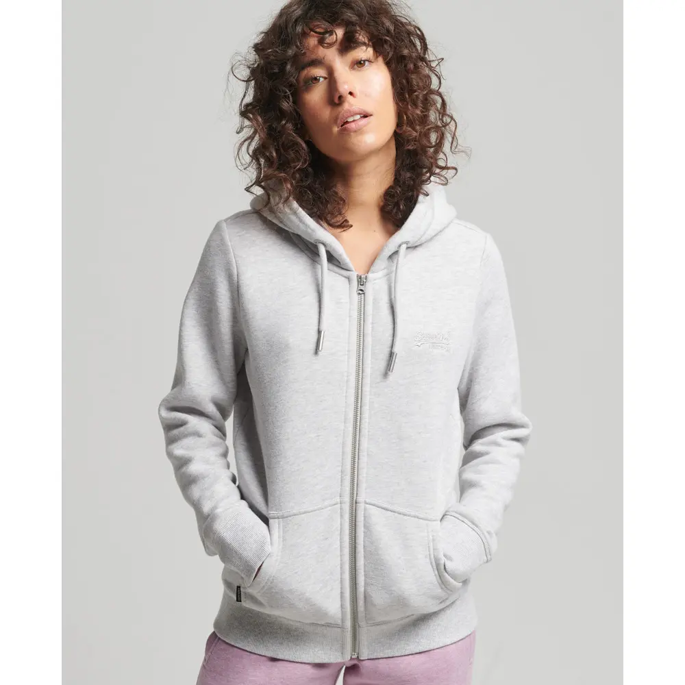 5057847490520 - Womens Kapuzenjacke aus Bio-Baumwolle mit Gesticktem Vintage Logo Hellgrau - Größe 36