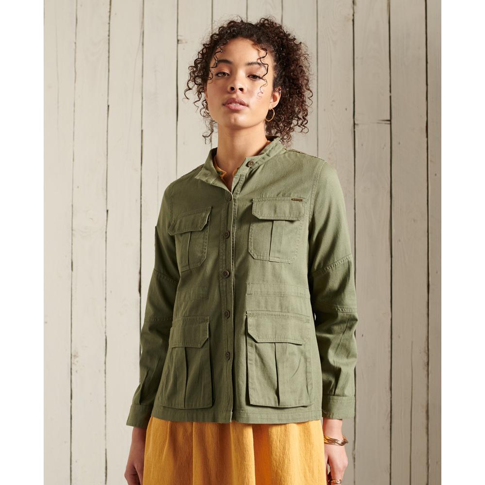 5059046419609 - Womens Core Military Hemd mit Aufnäher und Kapuze Grün - Größe 36