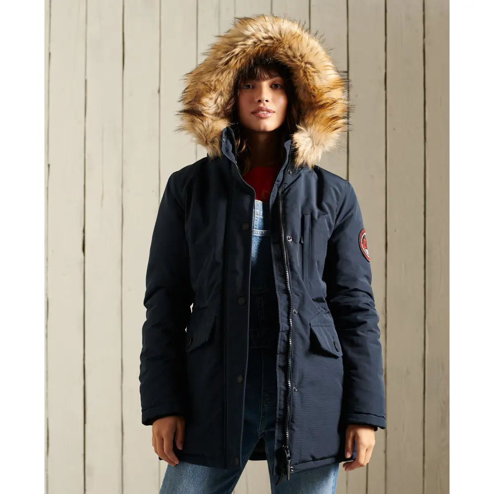 5059046355969 - Womens Everest Parka mit Kapuze und Kunstfellbesatz Marineblau - Größe 36