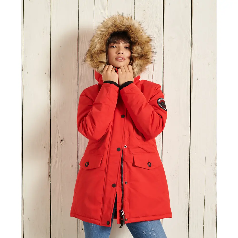 5059046356089 - Womens Everest Parka mit Kapuze und Kunstfellbesatz Rot - Größe 36