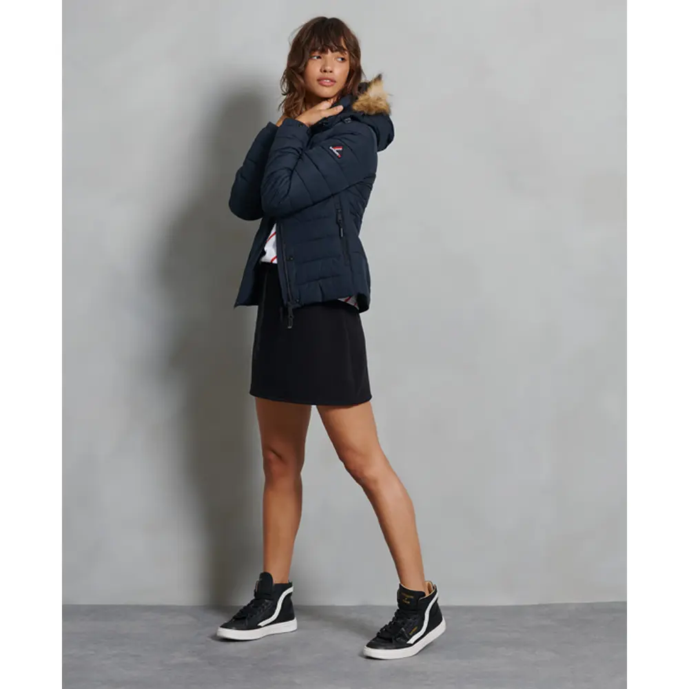 5059046550326 - Womens Klassische Fuji Jacke mit Kunstfellbesatz Marineblau - Größe 36 5059046550326 - Womens Klassische Fuji Jacke mit Kunstfellbesatz Marineblau - Größe 36