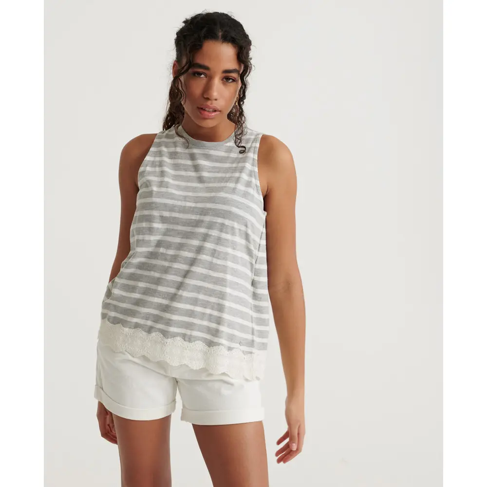 5059046063253 - Damen Tanktop mit Spitze Grau - Größe 34