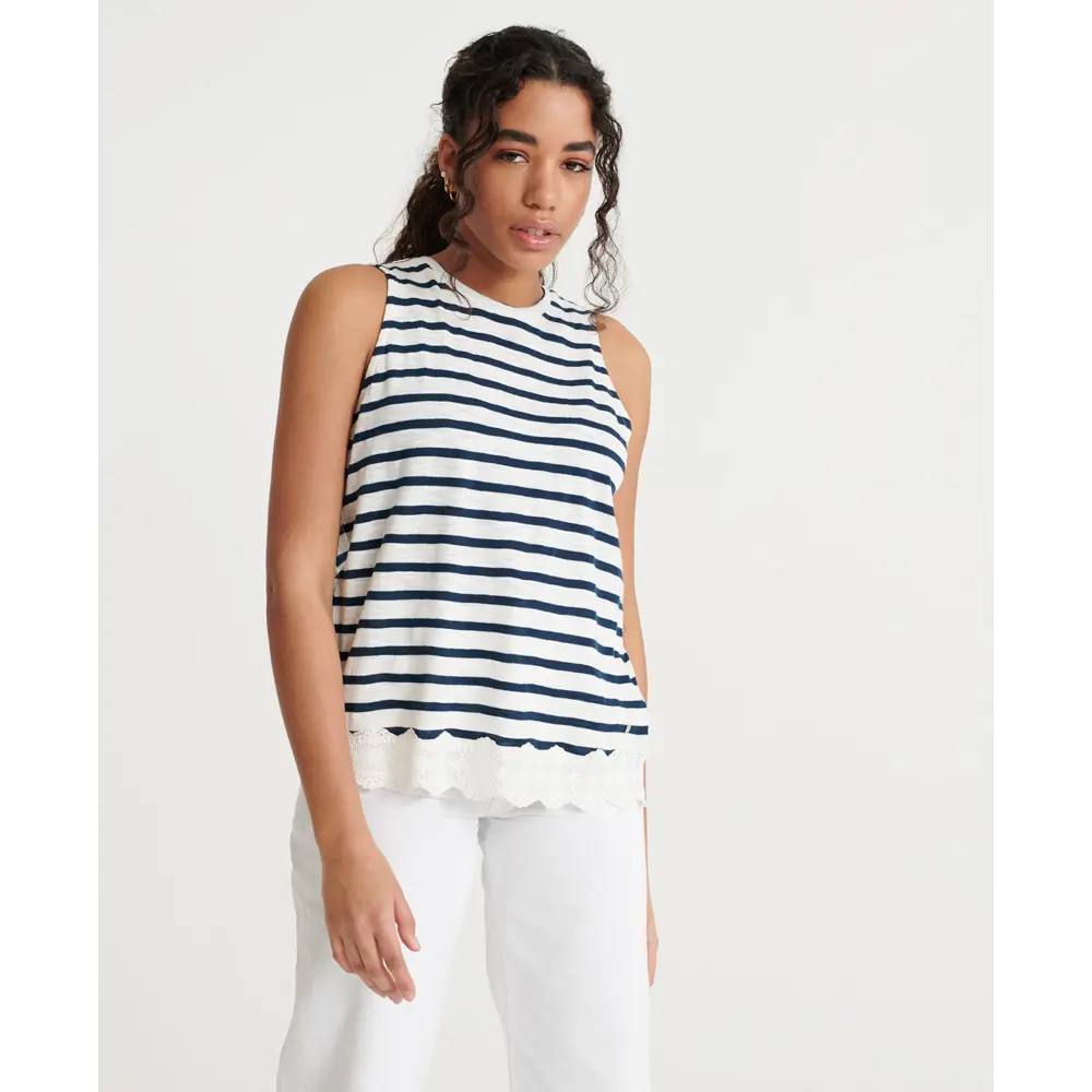 5059046063314 - Damen Tanktop mit Spitze Marineblau - Größe 34