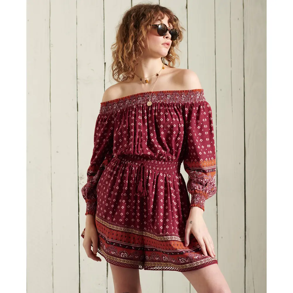 5059046522828 - Womens Schulterfreier Ameera Playsuit Rot - Größe 38