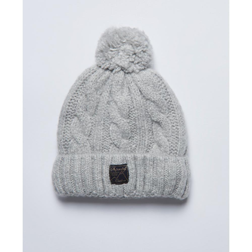 5057847161291 - Womens Tweed Beaniemütze mit Zopfmuster Hellgrau - Größe 1Größe
