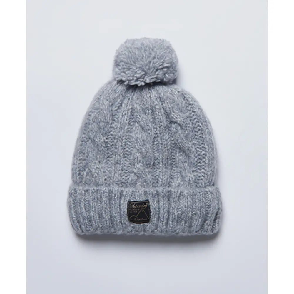 5057847161307 - Womens Tweed Beaniemütze mit Zopfmuster Grau - Größe 1Größe