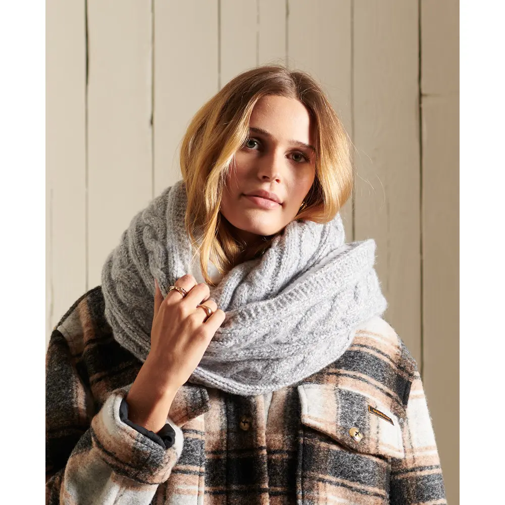 5057847362599 - Womens Tweed-Schlauchschal mit Zopfmuster Grau - Größe 1Größe