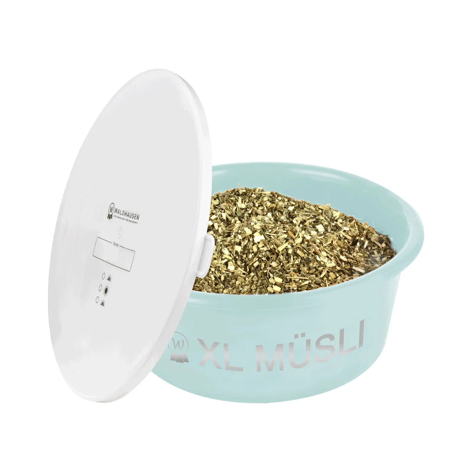 Comparer les prix de Mangeoire cheval pour muesli avec couvercle Waldhausen XL