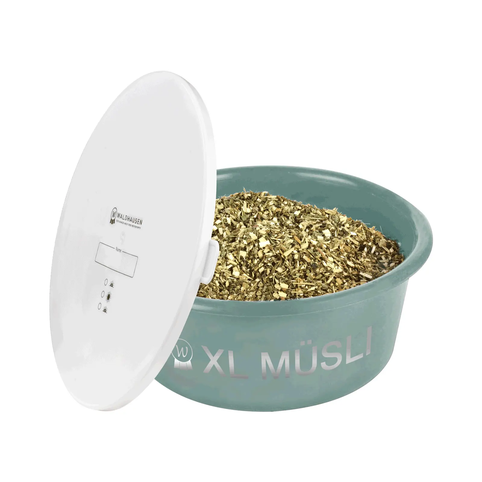 Comparer les prix de Mangeoire cheval pour muesli avec couvercle Waldhausen XL