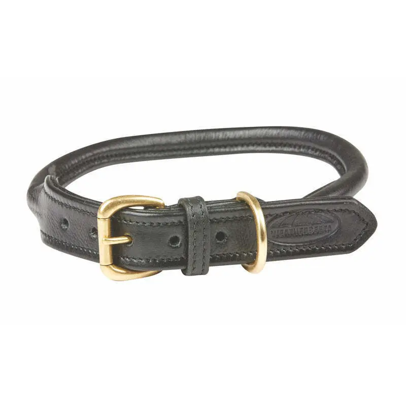 Weatherbeeta Noir Rolled Leather Dog Collar