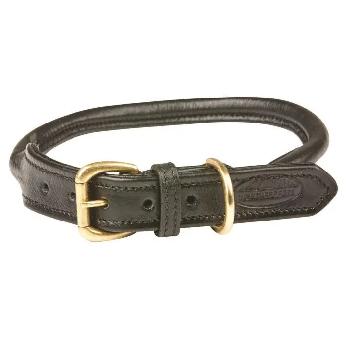 Weatherbeeta Noir Rolled Leather Dog Collar