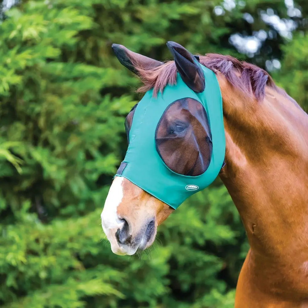 Weatherbeeta Turquoise Stretch Fly Mask For Horse Eyes And Ears Deluxe Bug