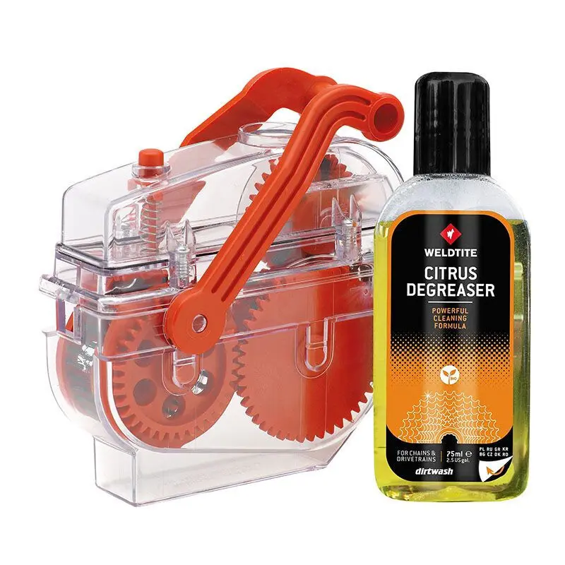 Velo Store - UK Bicycle chain wash tool cleaner with citrus degreaser Weldtite Dirtwash | Extra 10% off with Subscription, Postage £16.79 to UK Fedex.