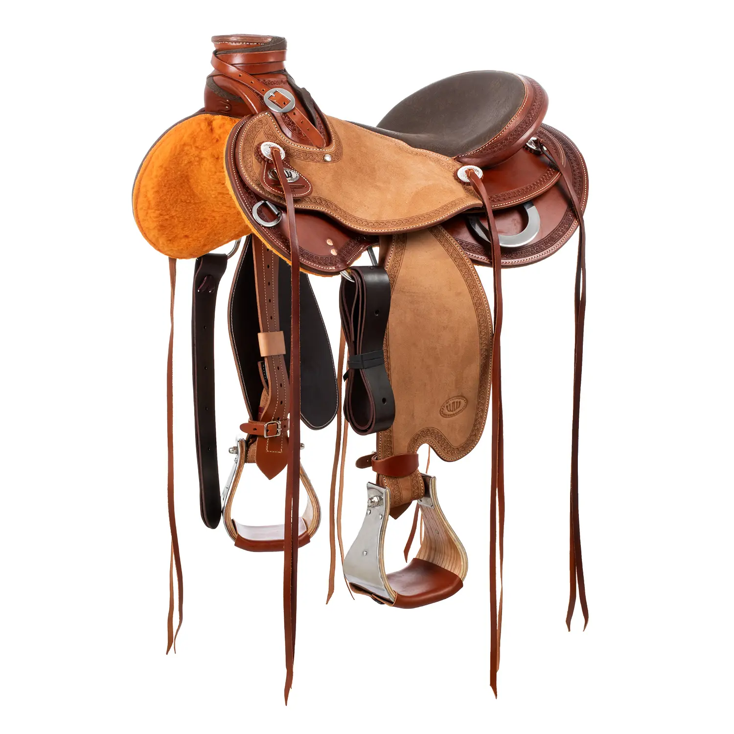 Selle Western Cuir Complète Pour Cheval - Tonneau/Course/Corde, Taille 16", Marron, Pour Cheval De Trait