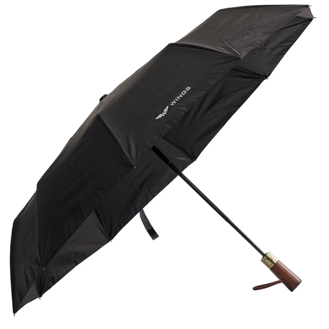 WINGS BLACK zakelijke paraplu - Elegante zwarte paraplu met houten handvat