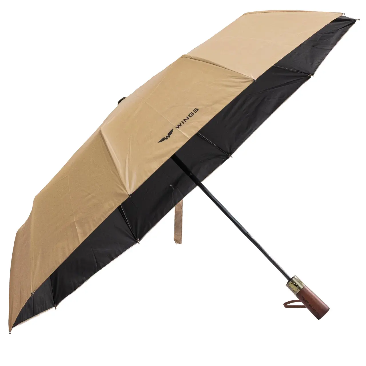Wings Zakelijke Paraplu Khaki - Elegante Houten Handgreep