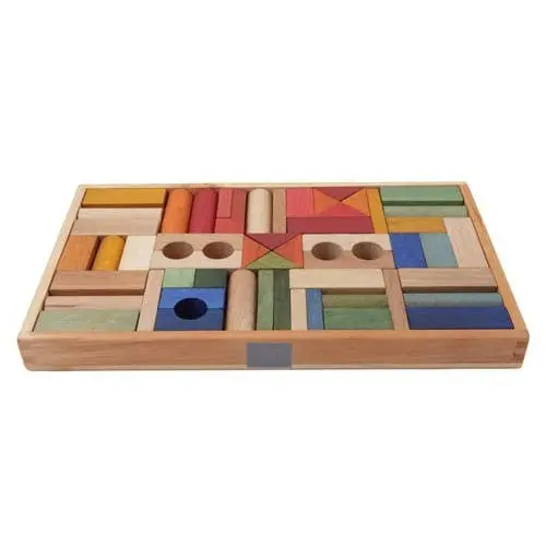 Rainbow Bauklötze auf Holzbrett Wooden Story (x54)