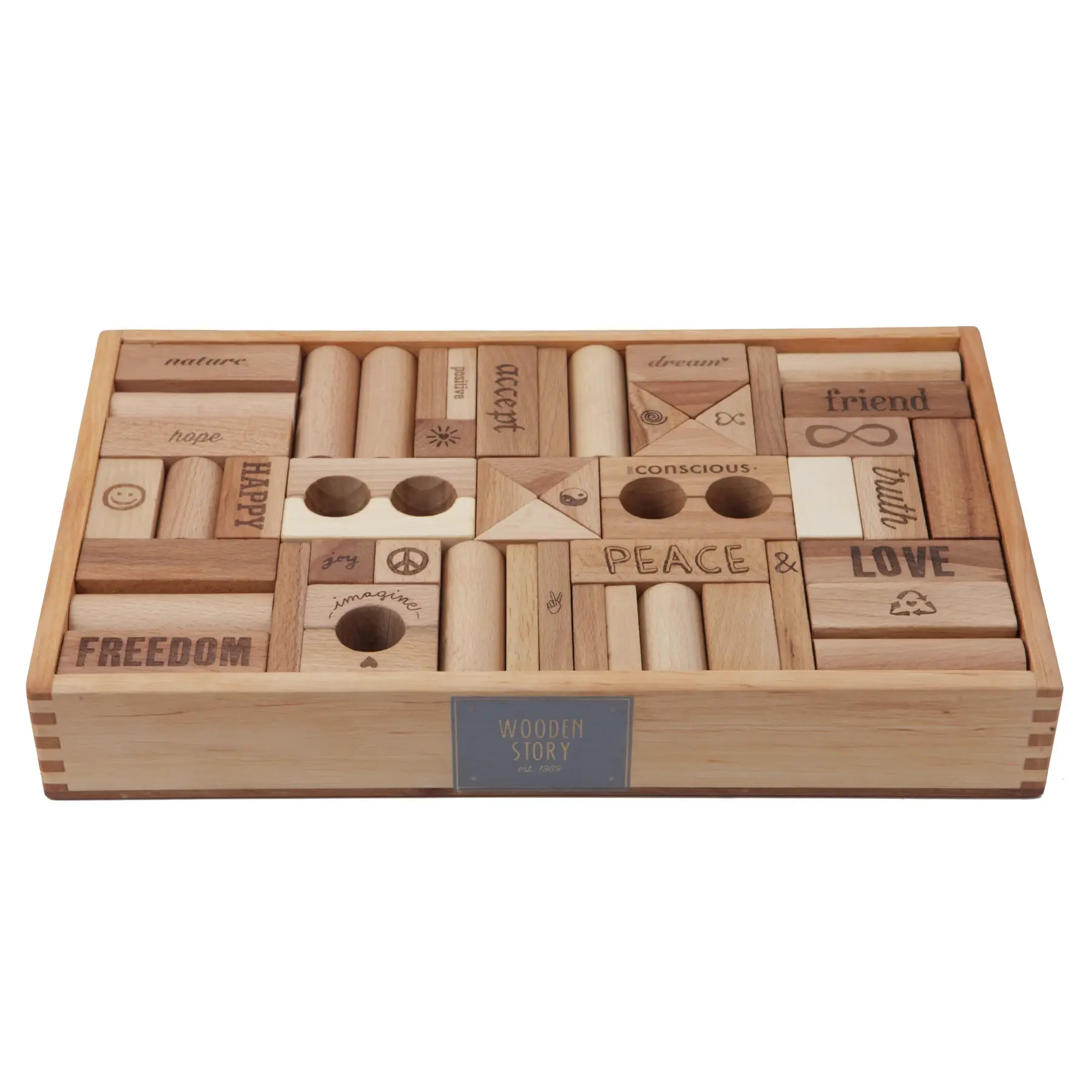 Bouwblokken Wooden Story Peace & Love (x108)