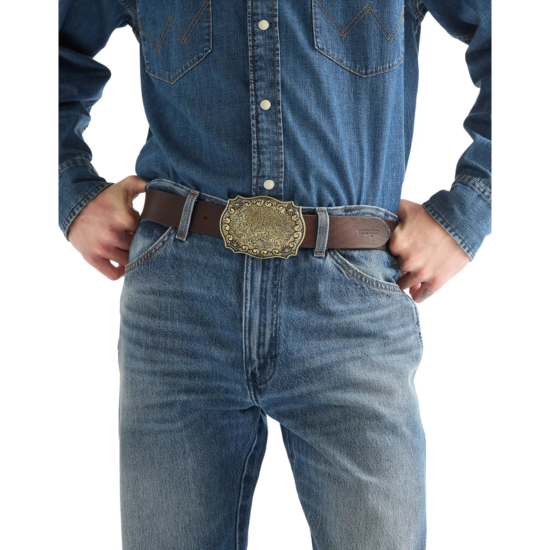 Wrangler Men's Marron Belt Buckle Oversized