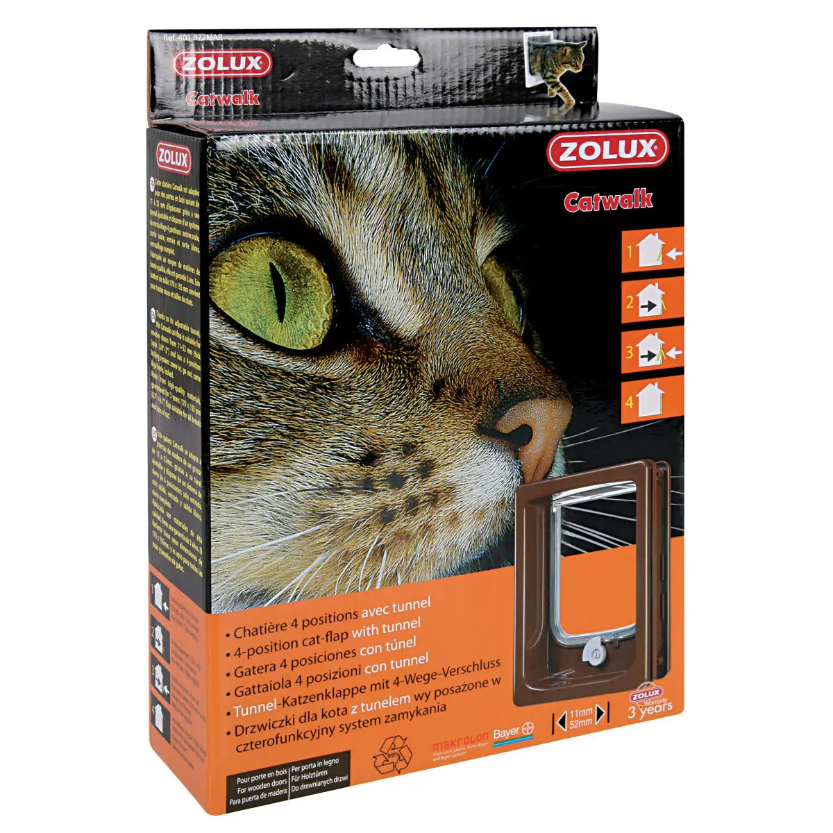 Zolux Marron 4-Position Cat Flap With Tunnel Catwalk