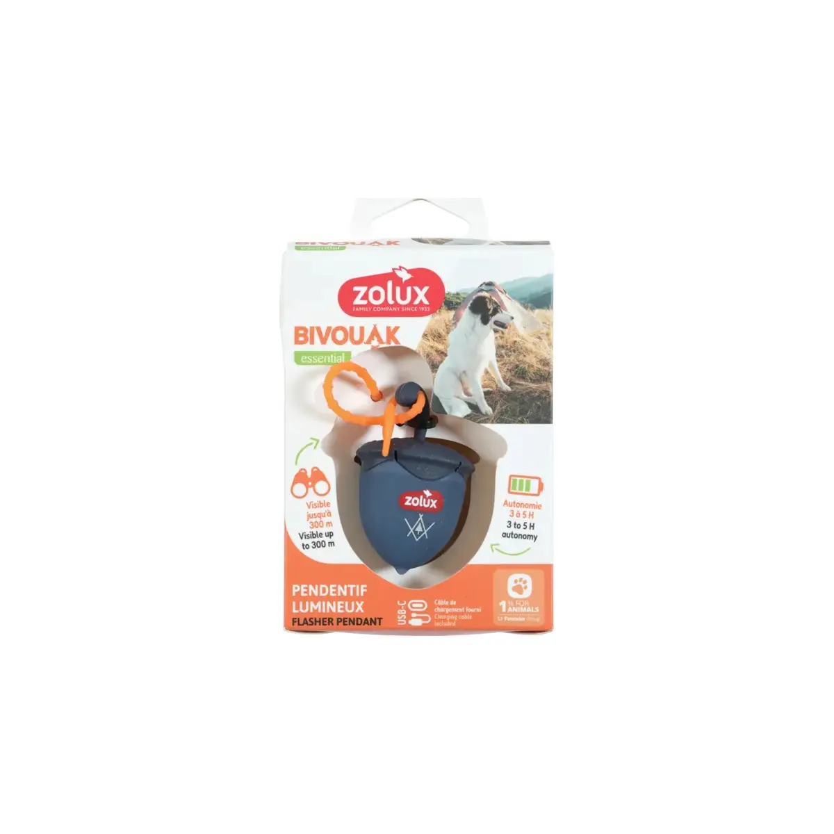 Zolux Bleu Hazelnut Dog Collar Accessory Bivouak Flasher Usb